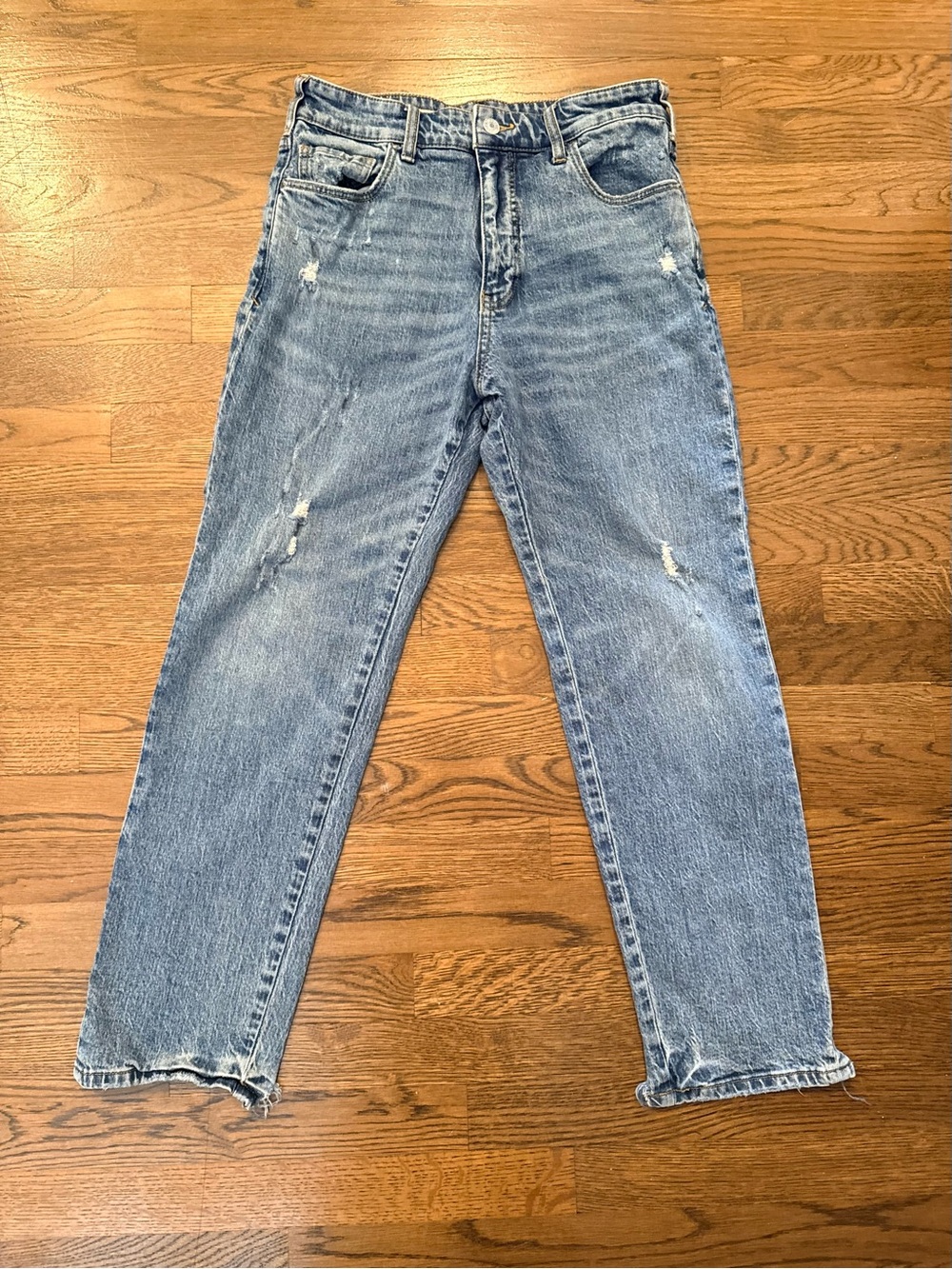 Pilcro Light Blue Distressed Straight-Leg Jeans